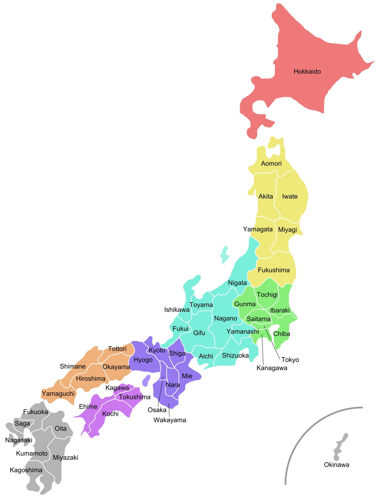 Japan Zustand Anzeigen Japan Staaten Map Ost Asien Asien