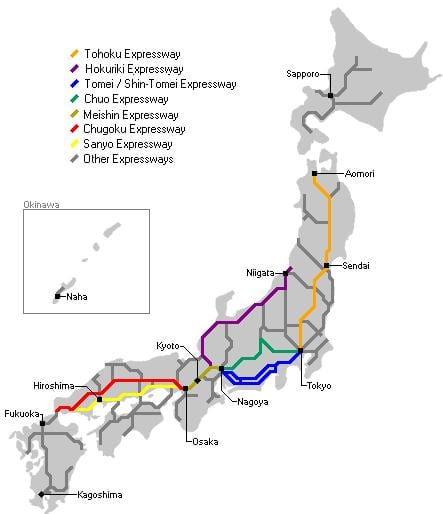 Karte von japan highway