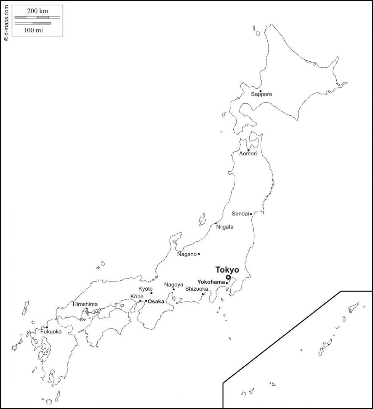 Japan Karte Umriss Städte -, Umriss-Karte von japan mit ...