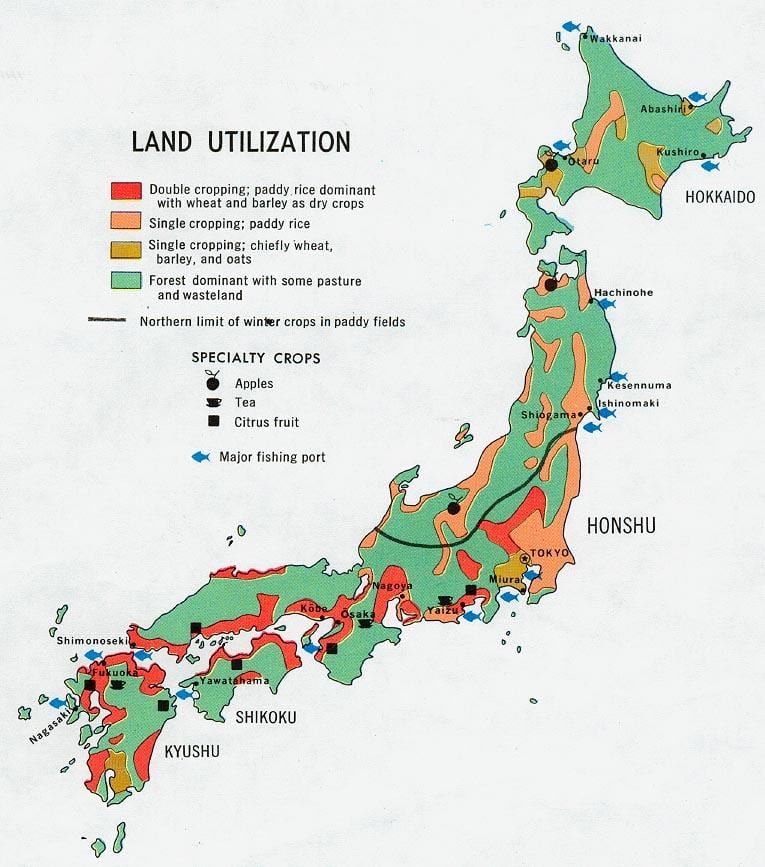 Karte von japan Landwirtschaft