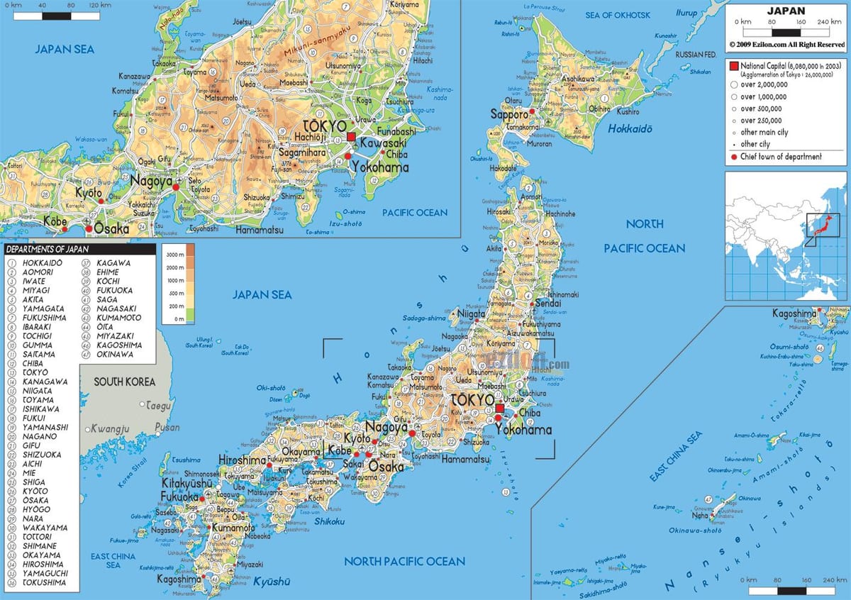 physische Karte von japan