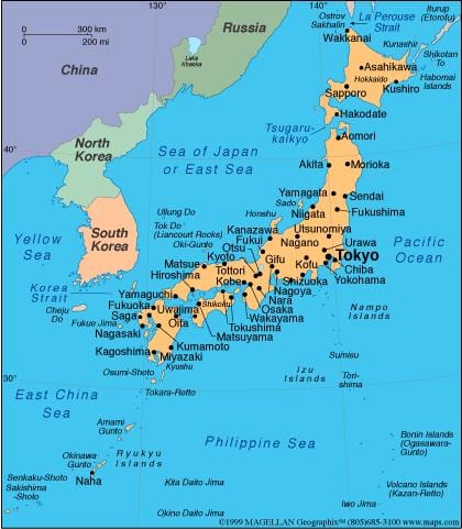 Karte des südlichen japan
